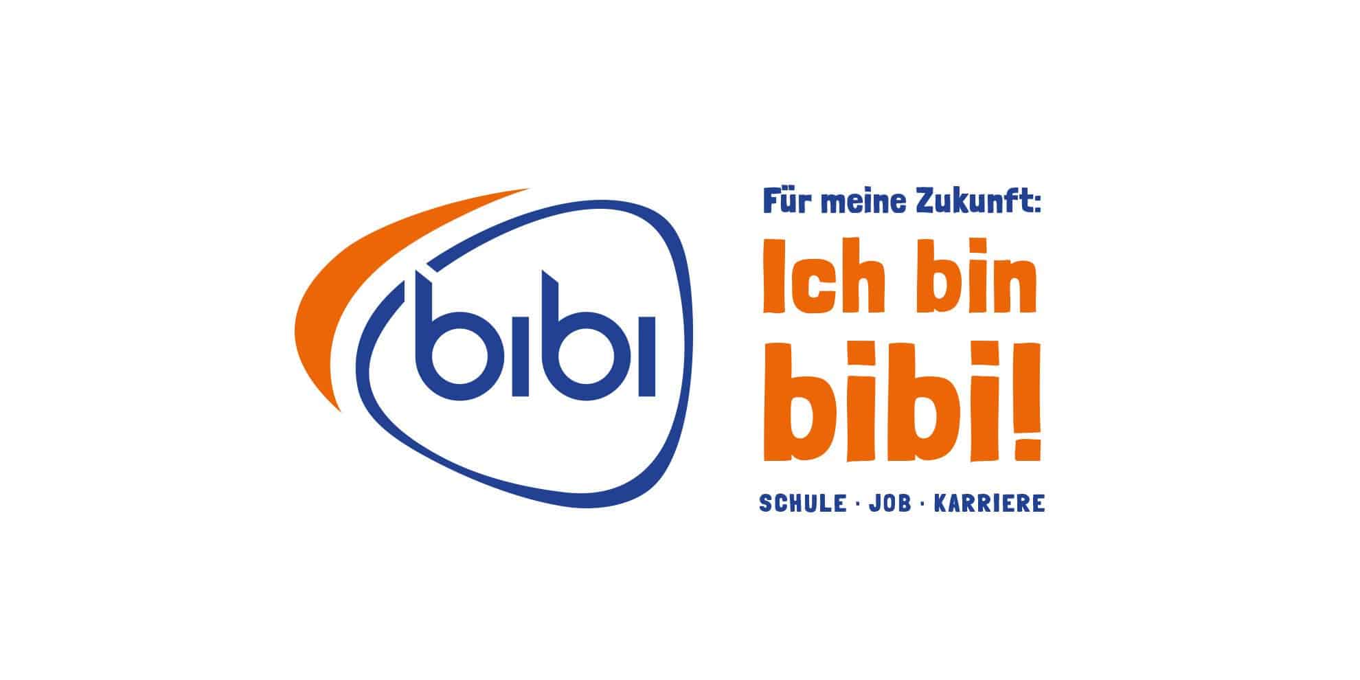 Lehrlingsportal.at Logo mit „bibi“ in Blau und Orange sowie dem deutschen Text: „Für meine Zukunft: Ich bin bibi! SCHULE • JOB • KARRIERE“ auf weißem Hintergrund.