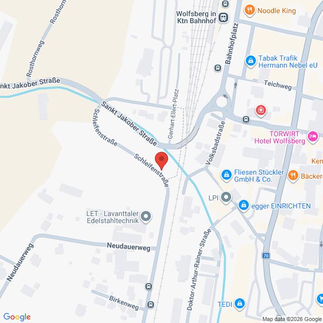 Lehrlingsportal.at Eine Google-Maps-Ansicht von Wolfsberg, Österreich, mit einer roten Markierung an einem Ort in der Schleifenstraße.
