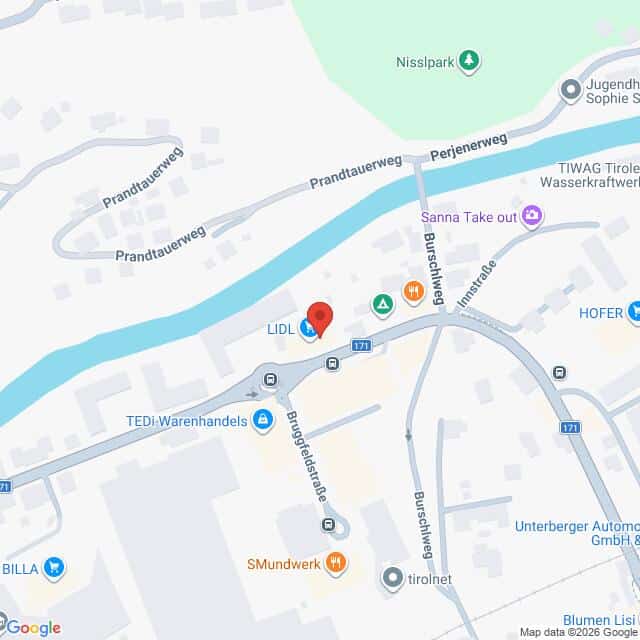 Lehrlingsportal.at Eine Google-Maps-Ansicht der Umgebung eines Lidl-Supermarkts, der mit einer roten Stecknadel markiert ist.