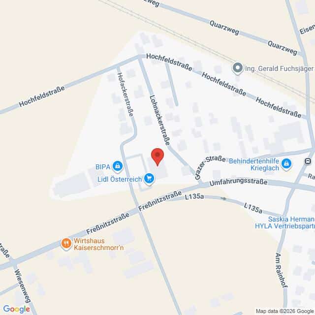 Lehrlingsportal.at Kartenansicht, zentriert auf die Kreuzung von Lohnackerstraße und Freßnitzstraße in Krieglach, Österreich, markiert mit einer roten Stecknadel.
