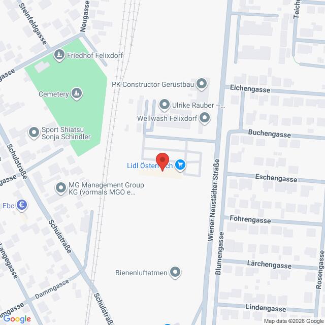 Lehrlingsportal.at Karte mit der Lage einer Lidl-Filiale in Österreich sowie den umliegenden Straßen und Sehenswürdigkeiten.