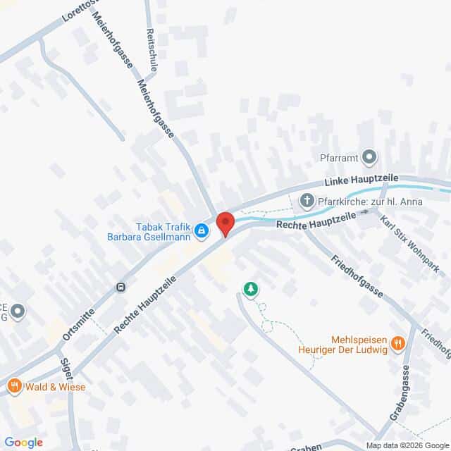 Lehrlingsportal.at Eine Karte, auf der ein roter Standortpin an der Kreuzung von Rechte Hauptzeile und Meierhofgasse in einer Stadt zu sehen ist.