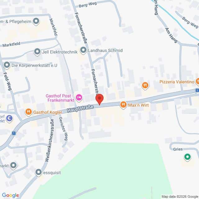 Lehrlingsportal.at Google Maps-Ansicht der Umgebung der Hauptstraße mit einer roten Markierung, die einen Standort kennzeichnet.