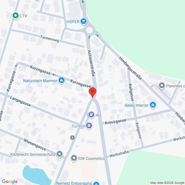 Lehrlingsportal.at Digitale Karte, zentriert auf eine rote Standortmarkierung an der Kreuzung von Achauerstraße und Kurzegasse.