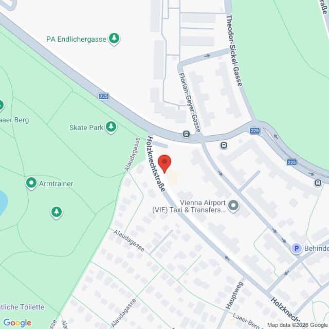 Lehrlingsportal.at Kartenansicht mit der Holzknechtstraße im Mittelpunkt und einer roten Markierung, die einen Standort anzeigt.