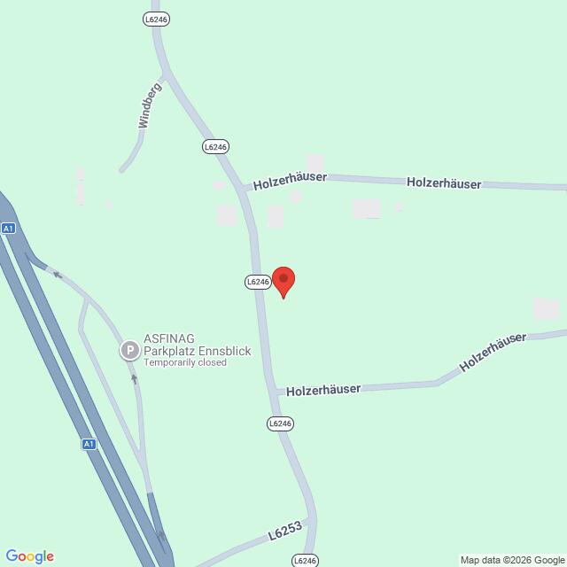 Lehrlingsportal.at Karte mit der Lage einer Markierung an der Straße L6246 in der Nähe des Gebiets Holzerhäuser und des ASFINAG-Parkplatzes Ennsblick.