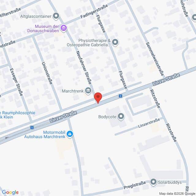 Lehrlingsportal.at Eine digitale Karte, auf der ein roter Standort-Pin an der Linzer Straße in Marchtrenk, Österreich, zu sehen ist.