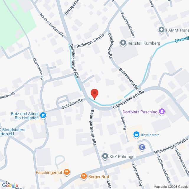 Lehrlingsportal.at Google-Maps-Ansicht der Gegend um die Dornbacher Straße in Pasching, Österreich, mit einer roten Markierung, die einen Standort kennzeichnet.