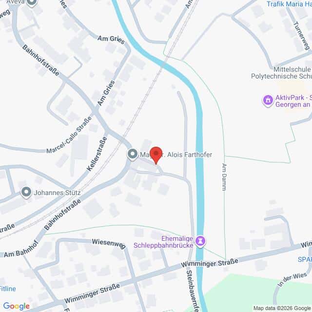 Lehrlingsportal.at Karte mit einer roten Standortmarkierung bei Alois Farthofer in einem Wohngebiet einer Stadt.