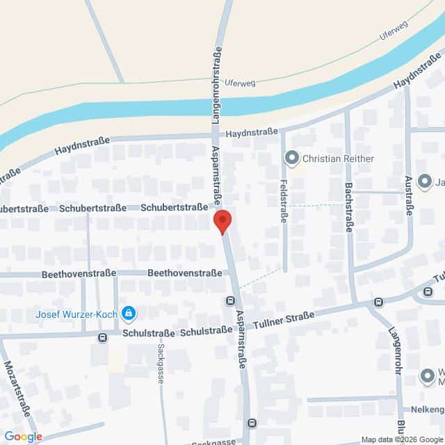 Lehrlingsportal.at Karte mit einer roten Standortmarkierung an der Aspanstraße in der Nähe der Kreuzung mit der Beethovenstraße.