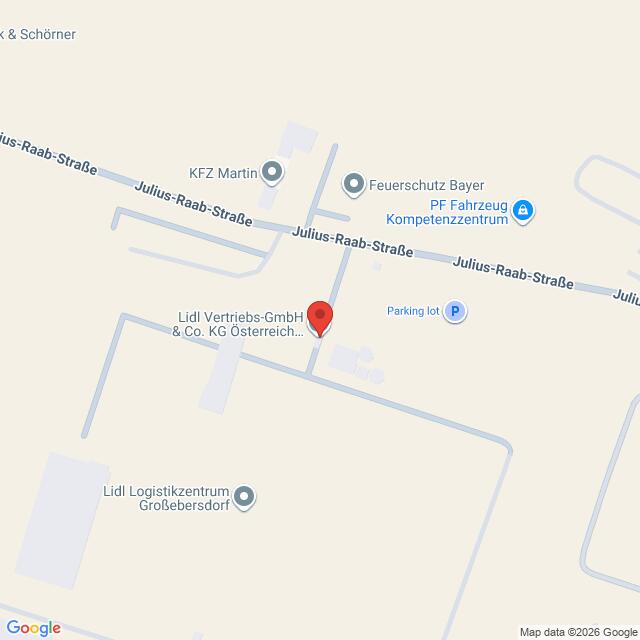 Lehrlingsportal.at Karte mit dem Standort der Lidl Vertriebs-GmbH & Co. KG Österreich in der Julius-Raab-Straße.